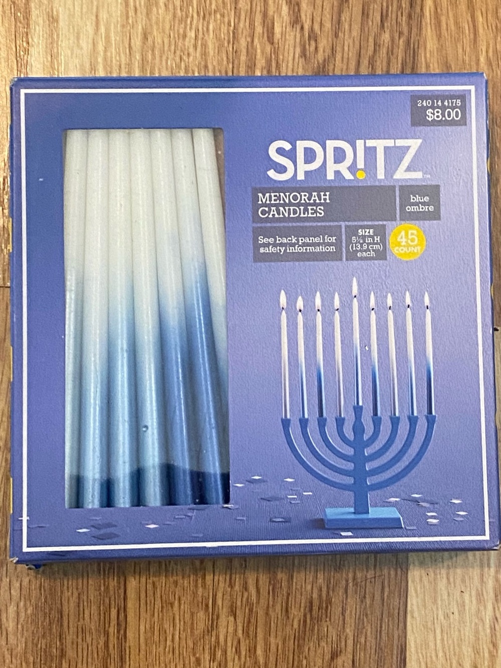 Blue Ombré Menorah Candles, 45-Count New